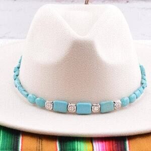 Turquoise Stone Silver Bead Hat Band